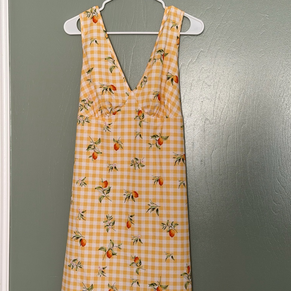 SHEIN Yellow Gingham Midi Dress